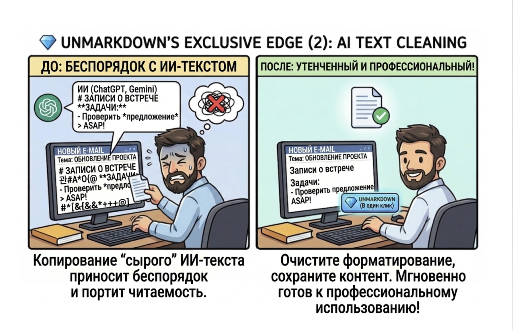 Удаление Markdown из ответа ChatGPT — до и после очистки